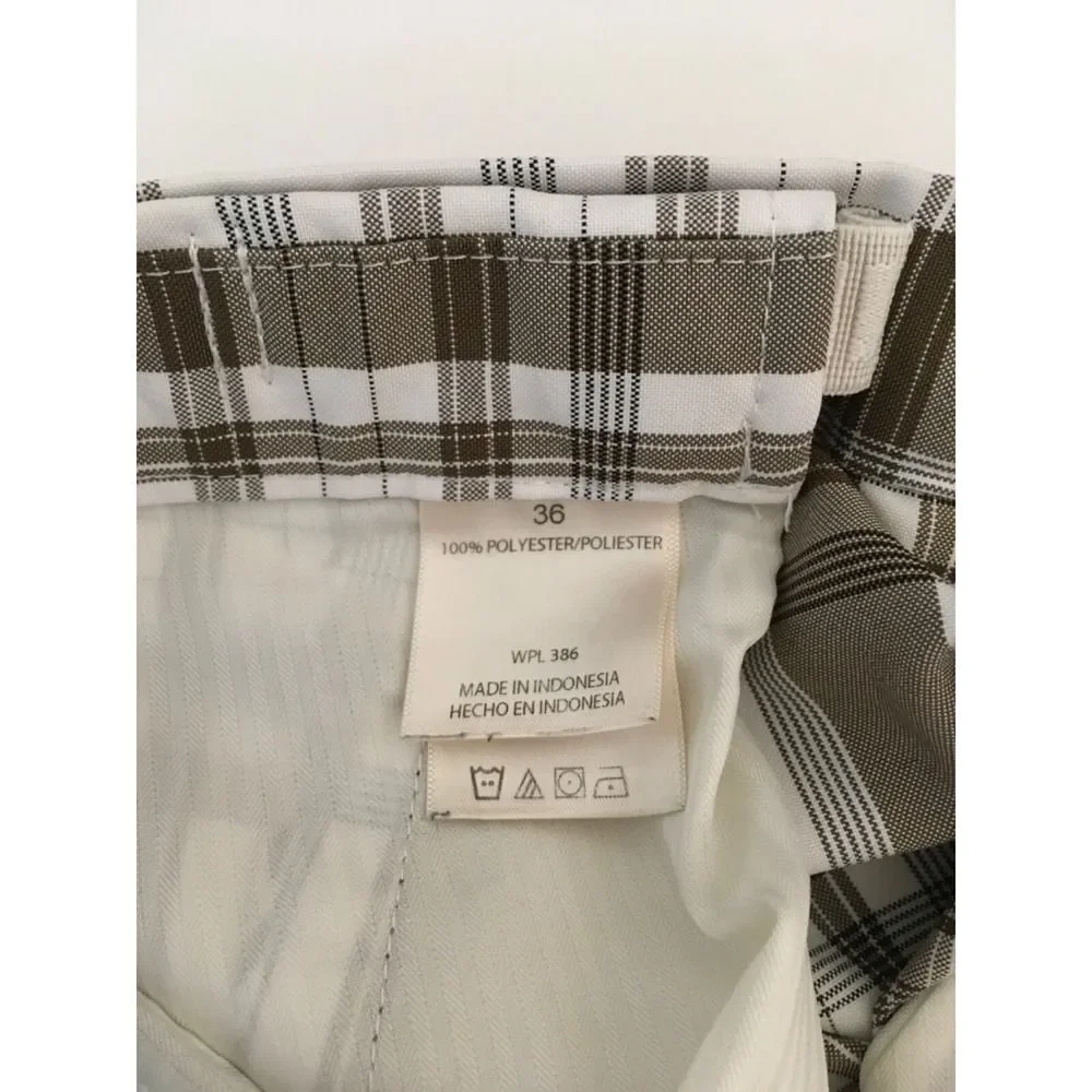 Haggar Golf Performance Shorts Mens 36 Brown White Plaid Expandable Waist